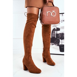 Mulanka Botas de camurça femininas com salto alto camel marrom 1