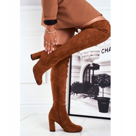 Mulanka Botas de camurça femininas com salto alto camel castanho 2 Mulanka Botas de camurça femininas com salto alto camel castanho 2