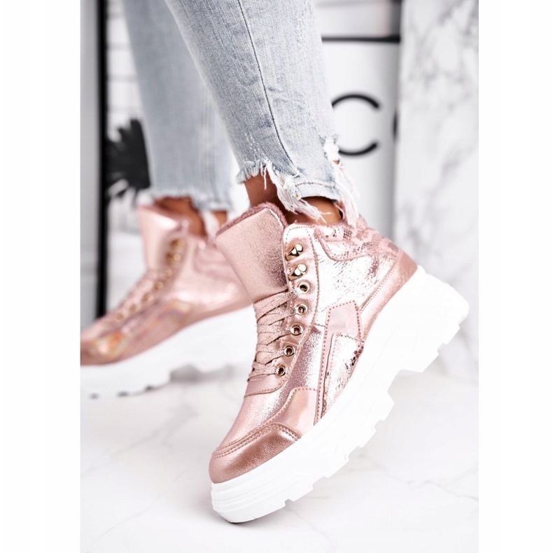 PS1 Tênis feminino esportivo aquecido rosa dourado Davan 1