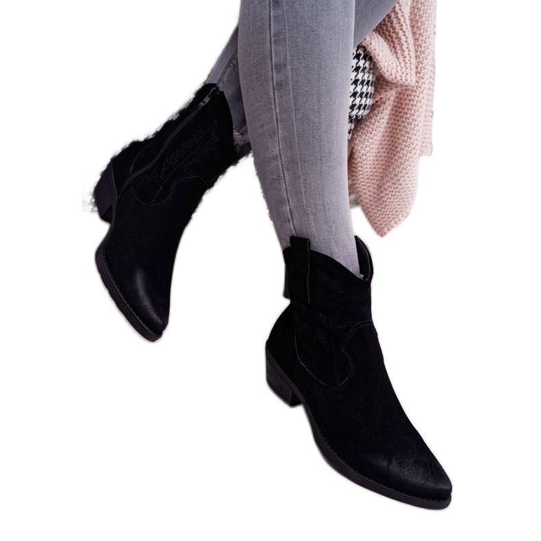 BUGO Botas de cowboy femininas camurça preta Ferders preto 2