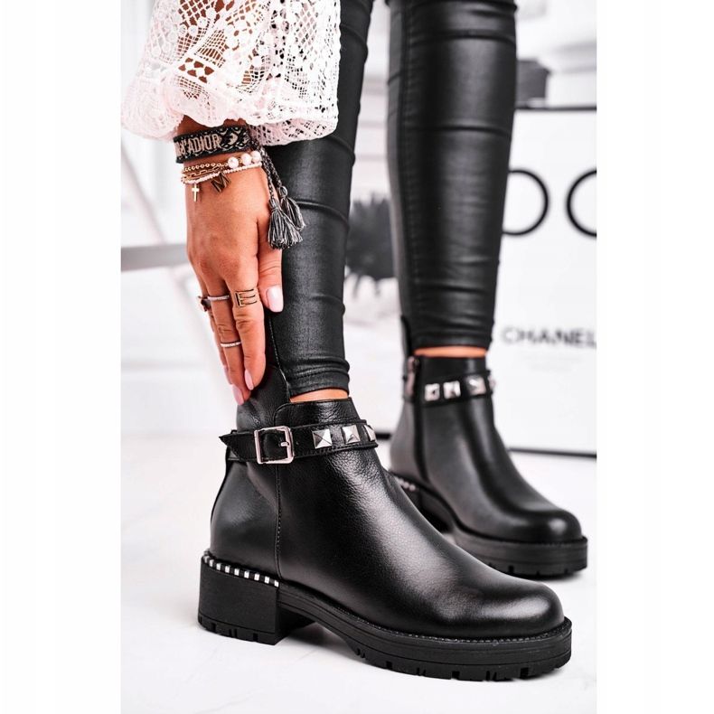 Botas quentes de couro feminino Laura Messi pretas 2055 preto 1