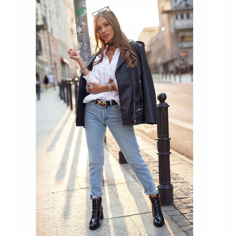 S.Barski Botas femininas de salto lacado preto melhora 1