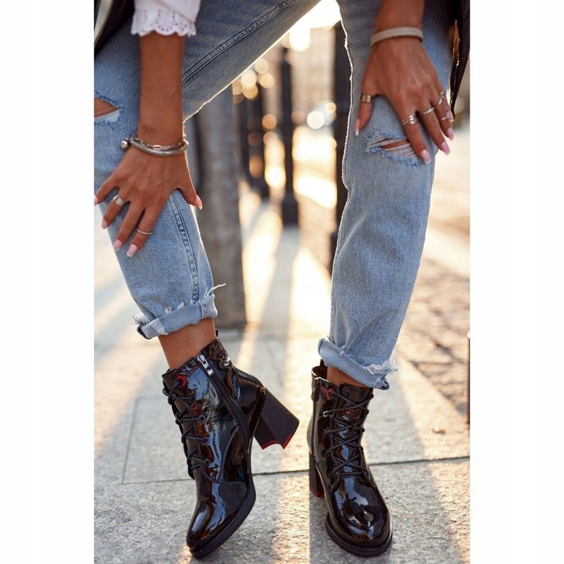 S.Barski Botas femininas de salto lacado preto melhora 2