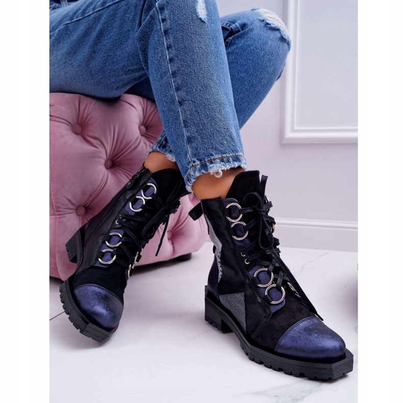 Botas femininas de couro Maciejka Azul Marinho 04184-17 / 00-3 azul-marinho 2