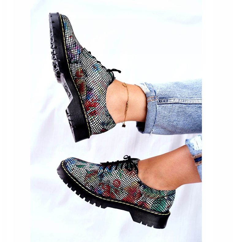 Mulheres Brogues Oxfords Couro Flores Maciejka 04087-43 multicolorido 2