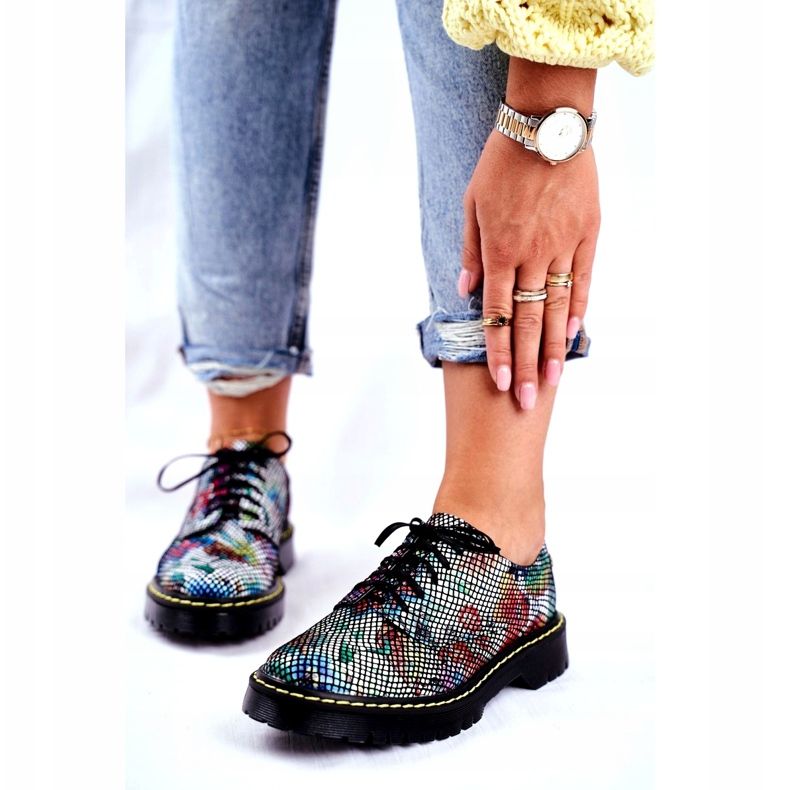 Mulheres Brogues Oxfords Couro Flores Maciejka 04087-43 multicolorido 1