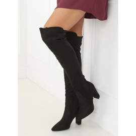 Botas acima do joelho com parte superior flexível preta D7506 preta preto 1
