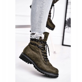 EVE Botas femininas de salto plano com um popi verde com zíper 1