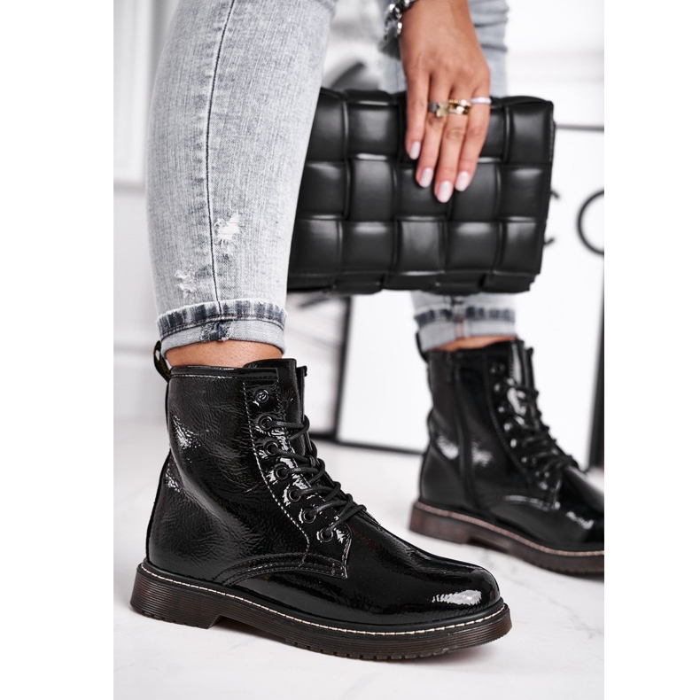 EVE Botas femininas lacadas trappers Botas pretas Marita preto 1