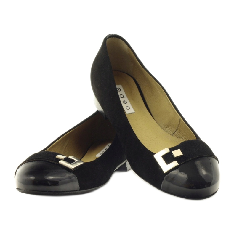 Ballerinas de couro feminino com decoração 1587 Edeo Black preto 3