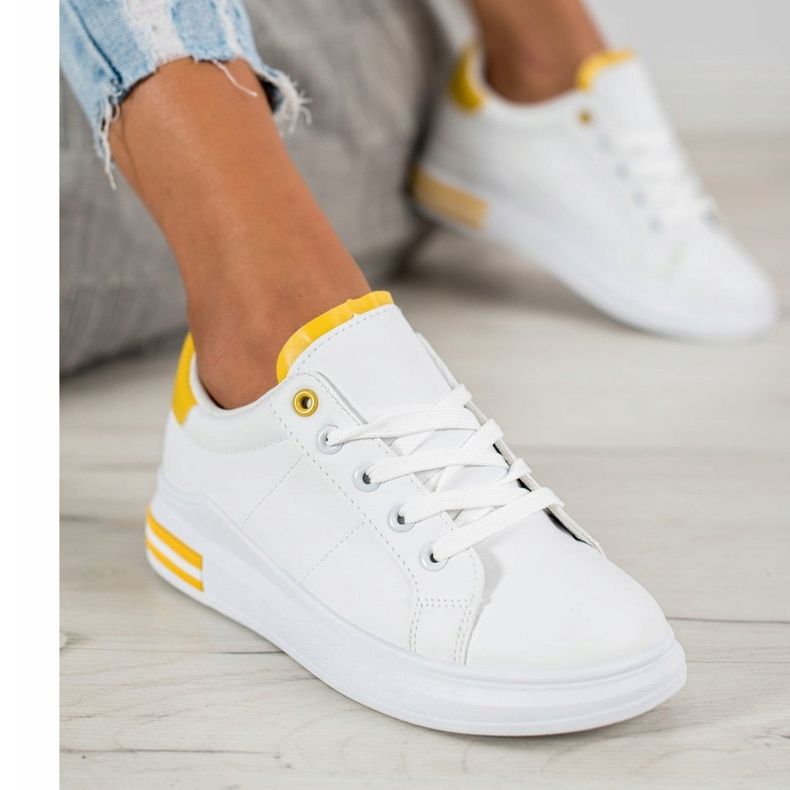 SHELOVET Tênis elegantes branco amarelo 1