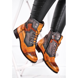 Botas femininas Botas quentes de couro Maciejka Amarelo 04625-07 marrom 2
