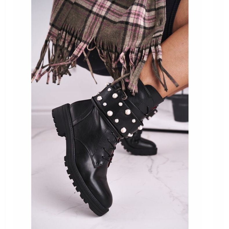 FE1 Botas de cano altas femininas pretas com pérolas Mishigan preto 1 FE1 Botas de cano altas femininas pretas com pérolas Mishigan preto 1