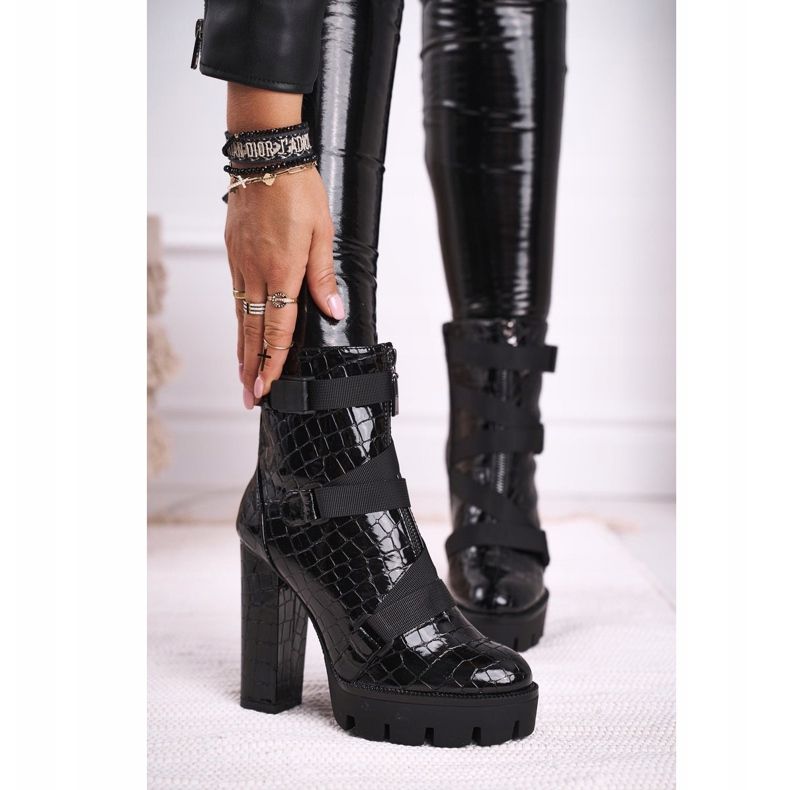 FE1 Botas femininas de salto alto Preto Hortego 1