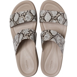 Chinelos femininos Crocs Brooklyn Mid Wedge W Multi Stucco 206219 93T bege 1