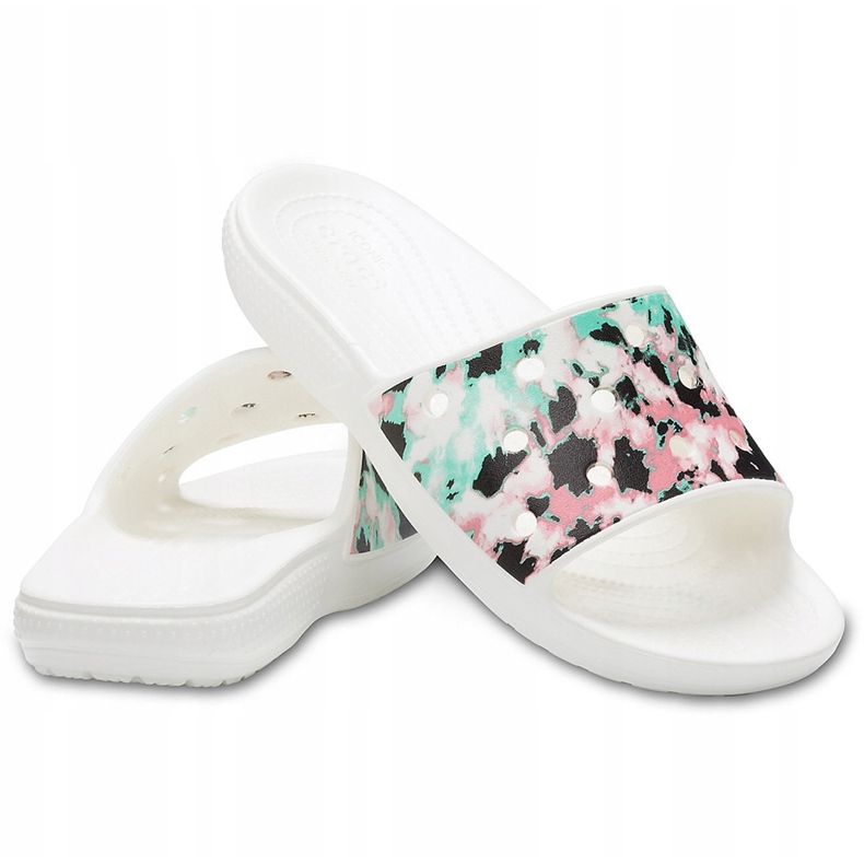 Crocs feminino clássico Crocs Tie Dye Mania Slide 206481 928 branco multicolorido 1