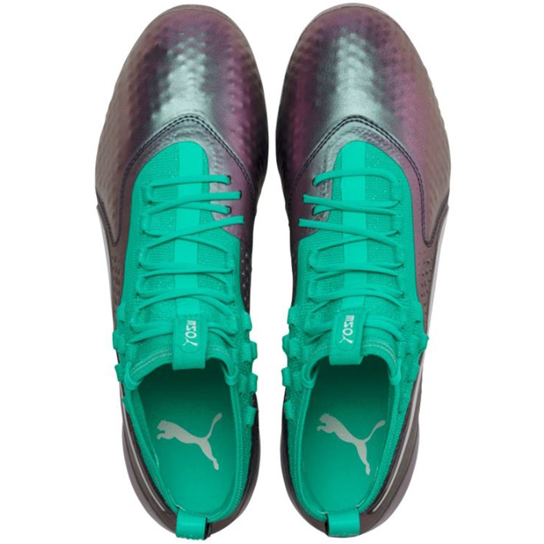 Chuteiras Puma One 1 Il Lth Fg Ag cinza-esverdeado 104925 01 vermelho 1