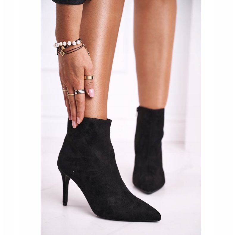 FB1 Botas femininas com salto alto camurça preta Beneco preto 1