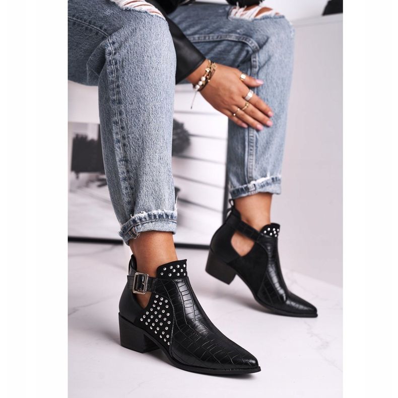 FB1 Botas femininas com fivela de salto alto preto Rontra 1