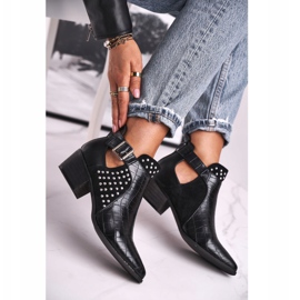 FB1 Botas femininas com fivela de salto alto preto Rontra 2