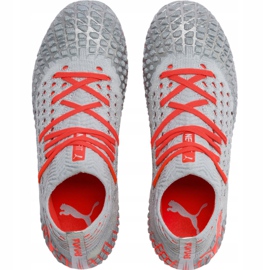 Chuteira Puma Future 4.1 Netfit Fg Ag Jr prata-vermelho 105692 01 cinza 1