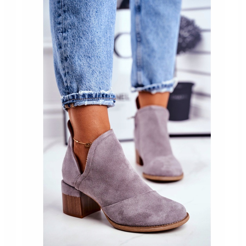 MSMG Botas femininas de salto alto recortadas em mini meliori cinza 2