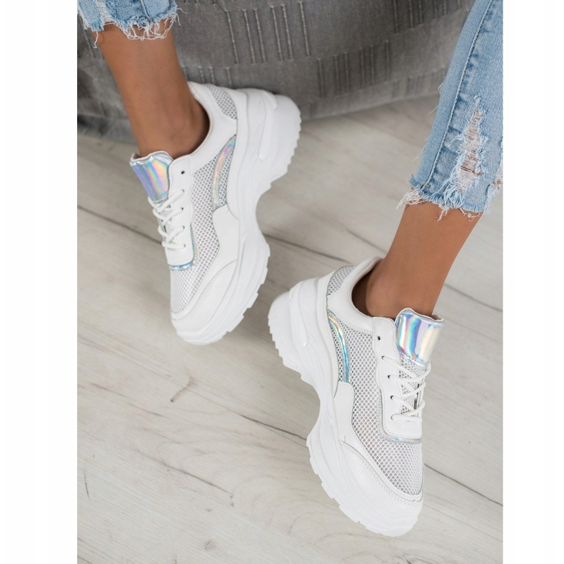 SHELOVET Tênis brancos elegantes prata 2