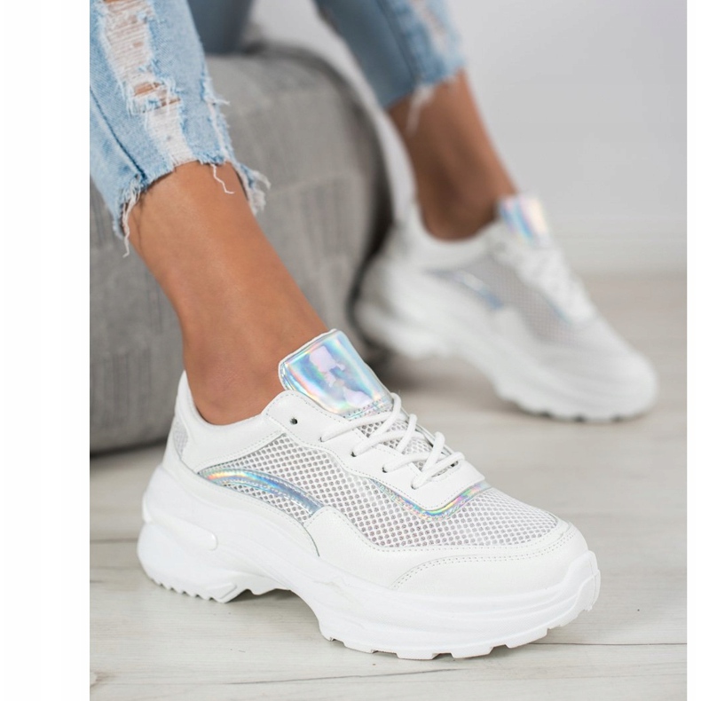 SHELOVET Tênis brancos elegantes prata 1