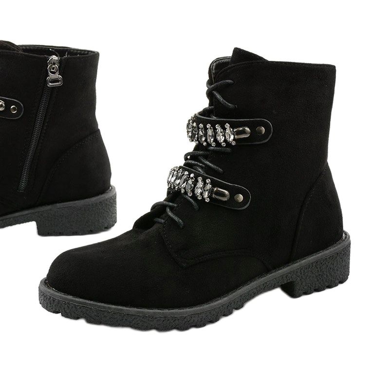 Botas pretas com listras decorativas de Ginoraya preto 1