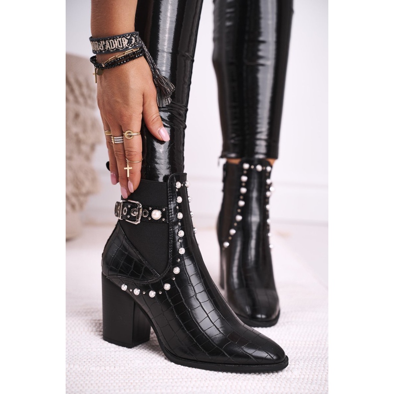 FRERY Botas femininas com salto pérola preto verbos 1