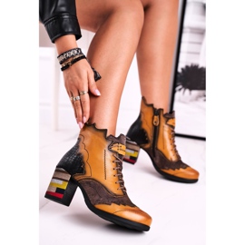 Botas femininas de couro maciejka amarelo 03190-07 marrom 1
