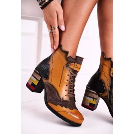 Botas femininas de couro maciejka amarelo 03190-07 marrom 2