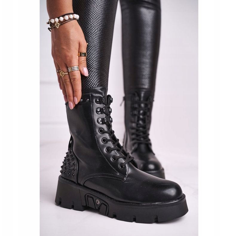 FG2 Botas femininas na plataforma grunge Black Angels Rock preto vermelho 1