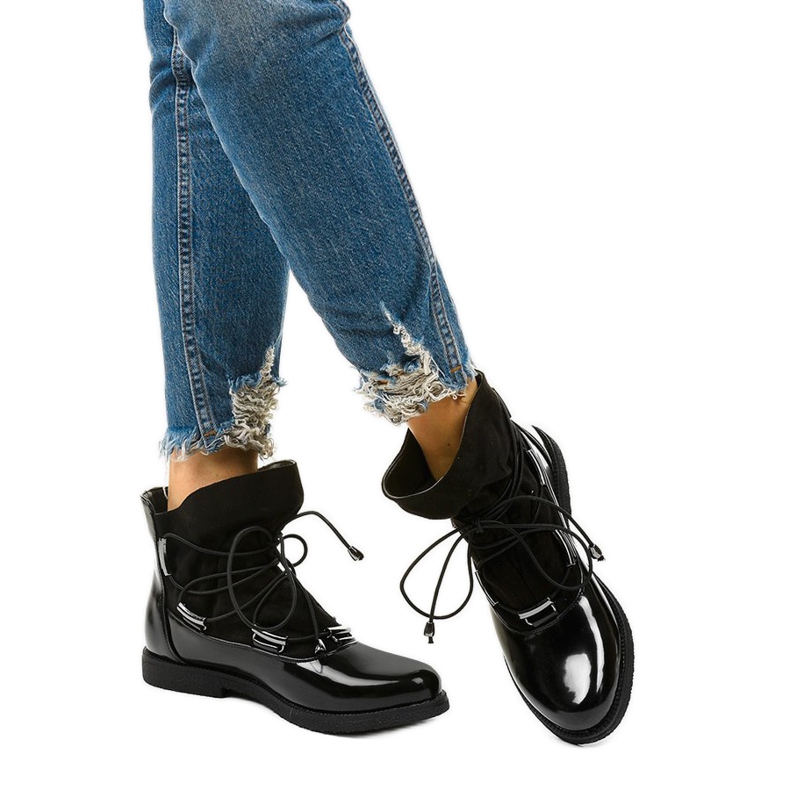 Botas pretas com cordões da Merela preto 1 Botas pretas com cordões da Merela preto 1