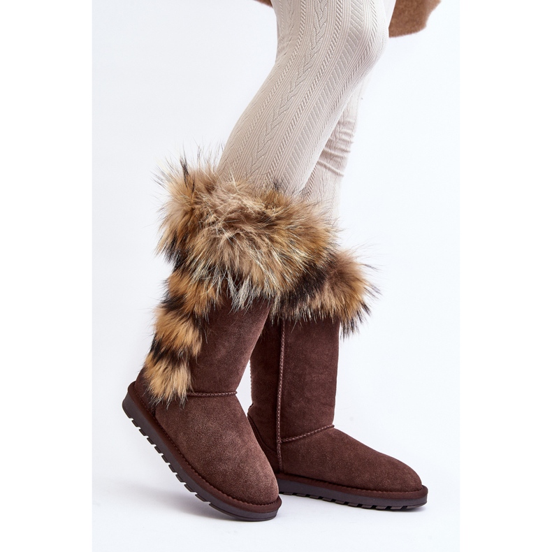 Botas de neve de couro quente feminino Camel Balvin marrom 1