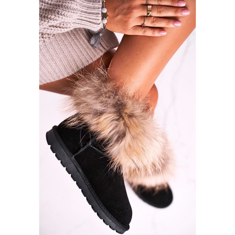 HAN Botas femininas de couro Mukluk para neve com pele, pretas preto 2