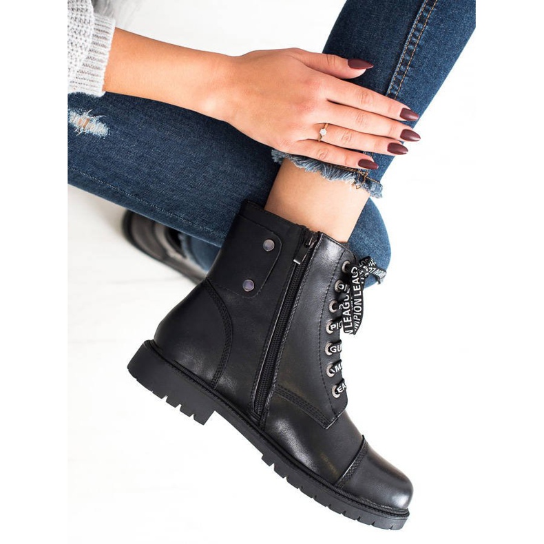 Goodin Botas pretas de amarrar preto 1