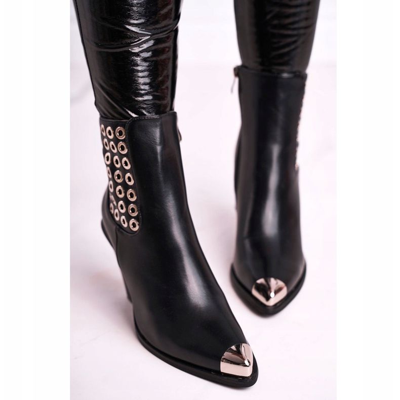 FS1 Botas altas femininas biqueira de aço, apenas - tempo preto 2