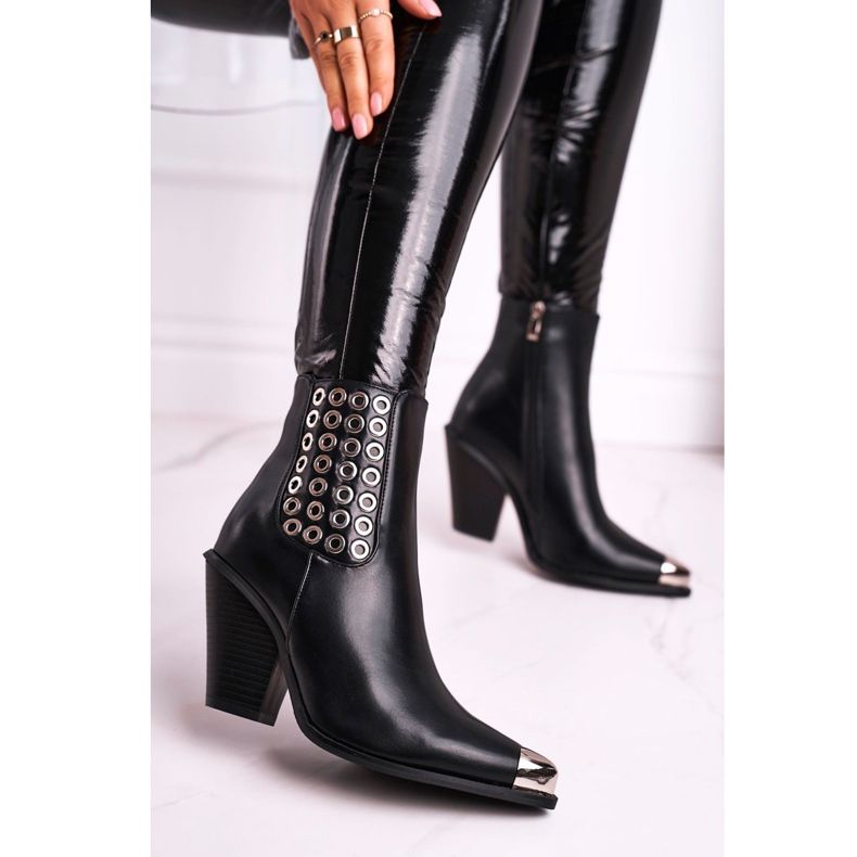 FS1 Botas altas femininas biqueira de aço, apenas - tempo preto 1