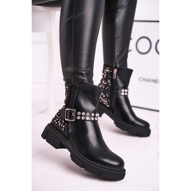 HAN Botas femininas com zircônia cúbica preta Giuliana preto 1