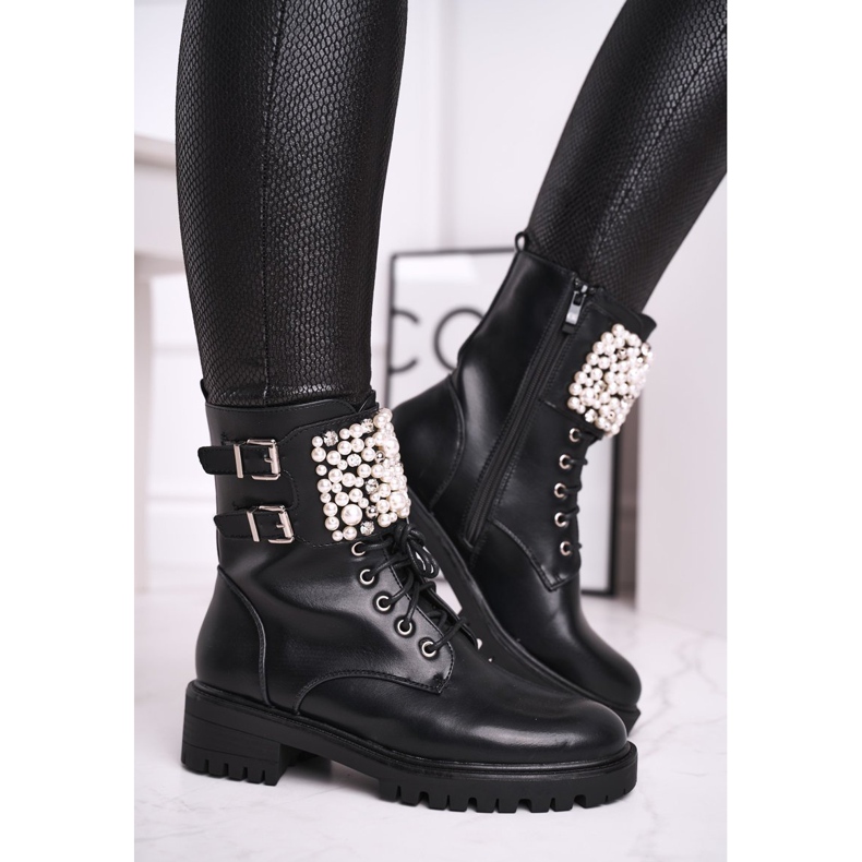 Marquiiz Botas femininas de salto plano militar preto Bemmer 2