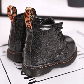 FRROCK Botas infantis aquecidas com zíper Lacquered Glitter Black Mistor preto 1