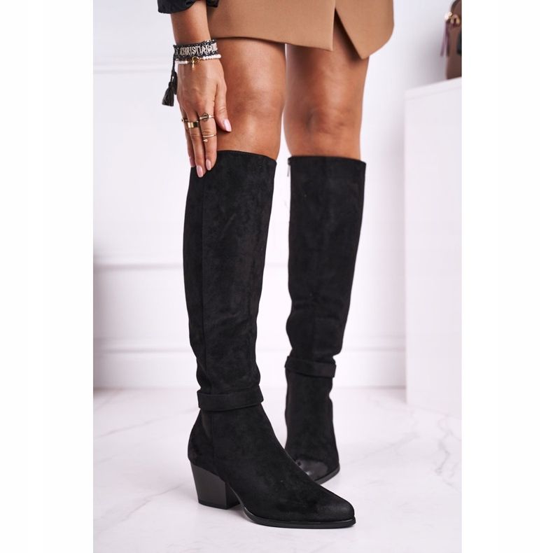 Vinceza Botas femininas de salto alto camurça preta Nevermind preto 2