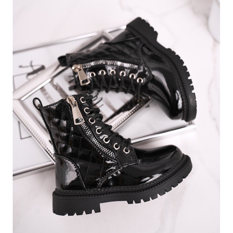 FRROCK Botas infantis aquecidas com pelo, preto lacado dizem você 1