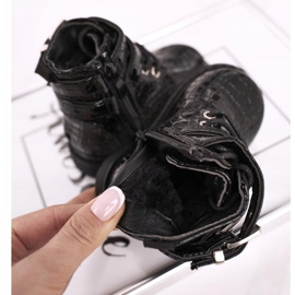 FRROCK Botas infantis aquecidas com pele, lacado preto Valentina 1