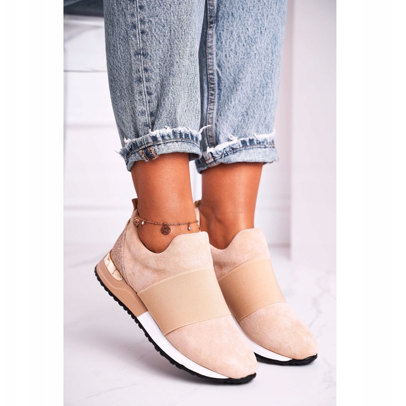 FB2 Tênis esportivos femininos. Tênis com deslizamento bege Diga algo 1