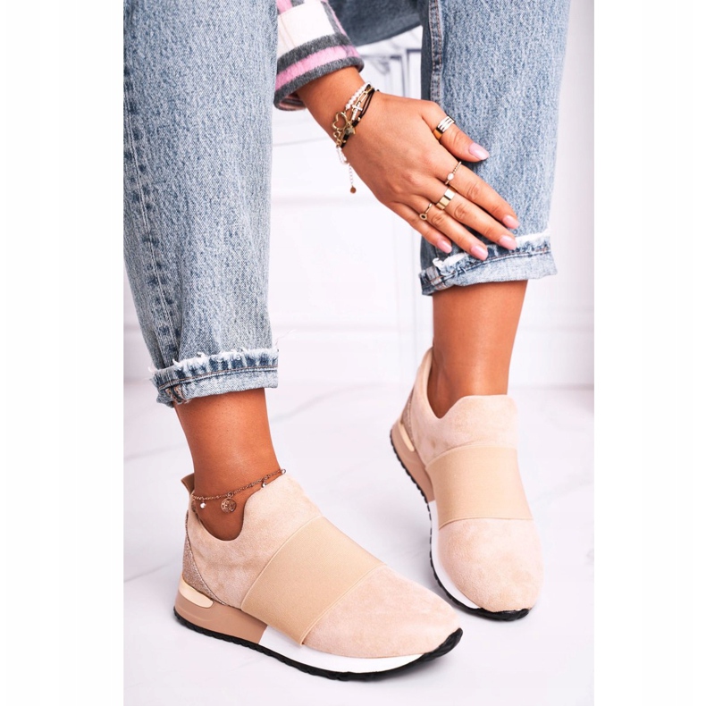 FB2 Tênis esportivos femininos. Tênis com deslizamento bege Diga algo 2