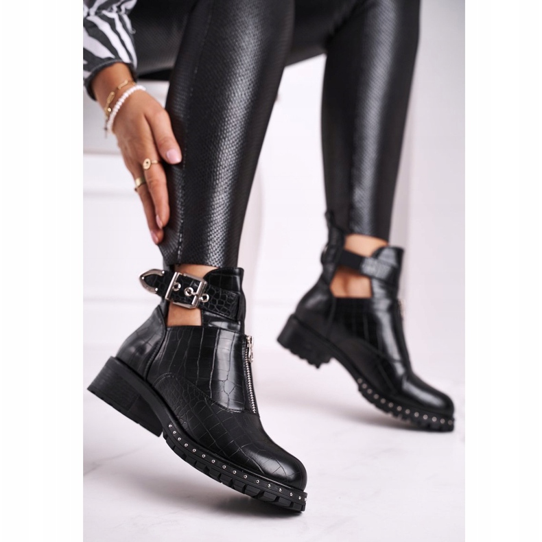 FRBS Botas femininas com recortes Joana negra preto 1