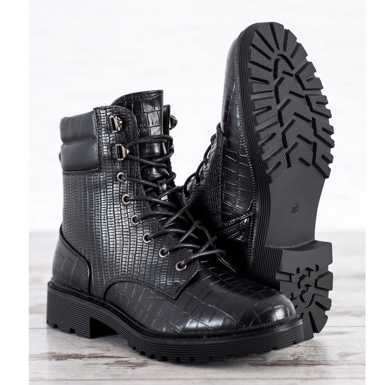 SHELOVET Botas de amarrar com estampa preto 1