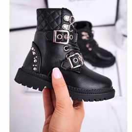 FRROCK Botas infantis aquecidas com pêlo preto Dolly dourado 1